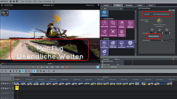 360-Grad-Video-Titel positionieren Titel für 360-Grad-Video auf Blickrichtung setzen