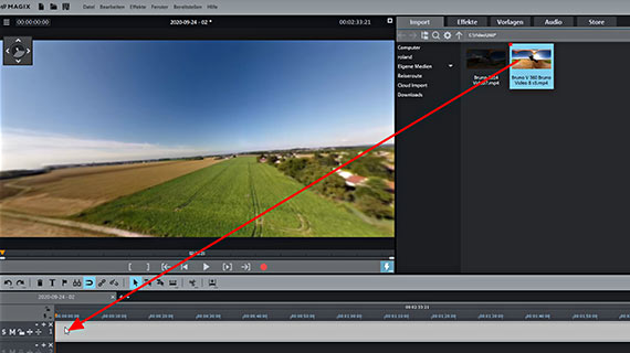 360-Grad-Video laden 360-Grad-Video per Drag & Drop aus dem Media Pool importieren