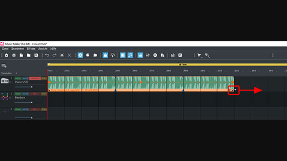 Drum-Sample loopen Drum-Sample "Kitty Compress A" zu einem längeren Beat aufziehen