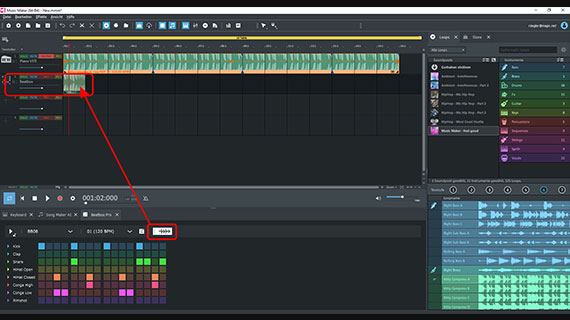 Beatbox-Pattern ins Projekt übernehmen Wellenform-Symbol per Drag & Drop in die Beatbox-Spur ziehen