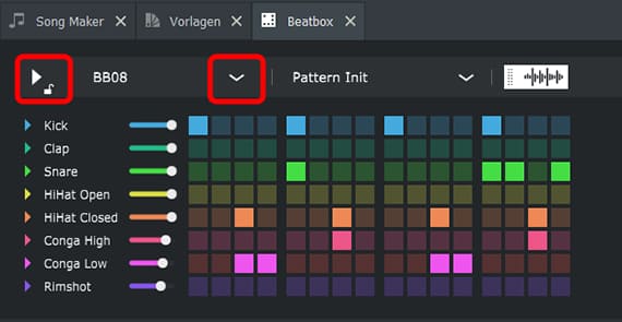 Beatbox Screenshot vom mitgelieferter MIDI Controller "Beatbox"