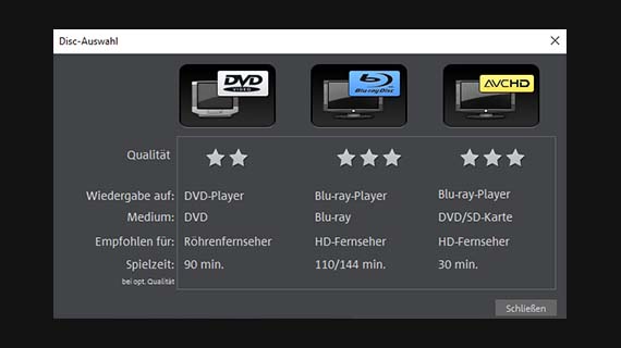 Disc-Auswahl Disctyp auswählen: DVD, Blu-ray oder AVCHD