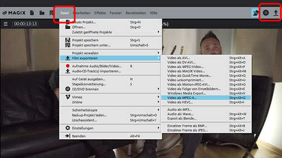 Video mit Untertiteln exportieren, brennen, hochladen oder überspielen Datei-Export/Disc brennen/Upload/auf Smartphone überspielen